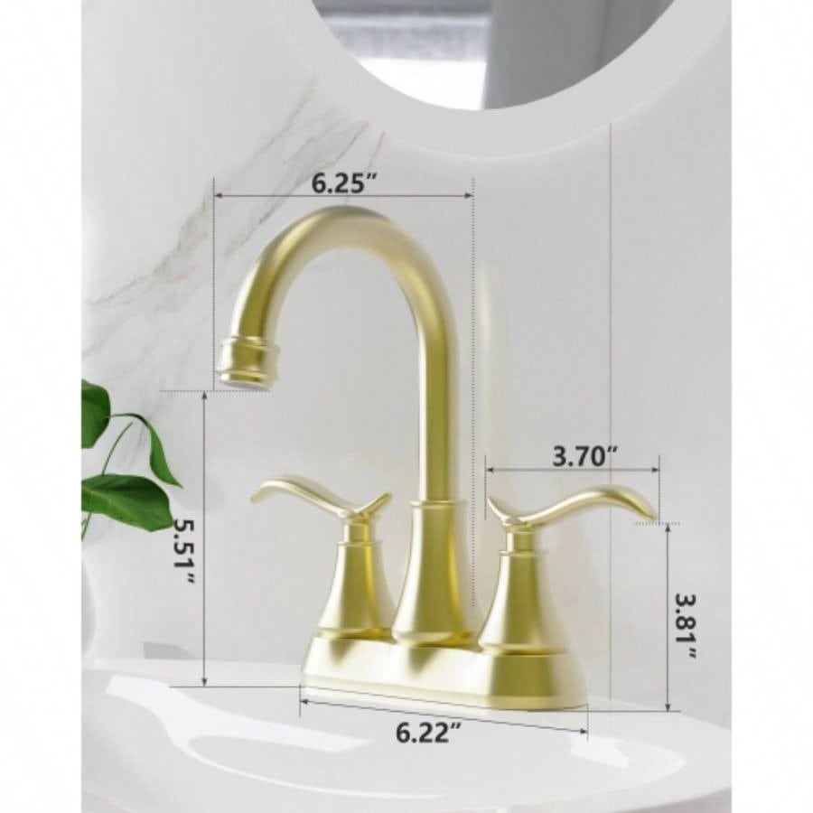 Bathroom Faucet Brushed Gold with - up Drain Supply Hoses 2 - Handle 360 Degree High Swivel Spout Centerset 4 Inch Vanity Sink Faucet
