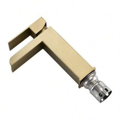 Waterfall Bathroom Faucet Brushed Gold Single Handle Bathroom Sink Faucets 1 or 3 Hole Solid Vanity Faucet with Deck Plate Overflow Up Drain Brushed Gold