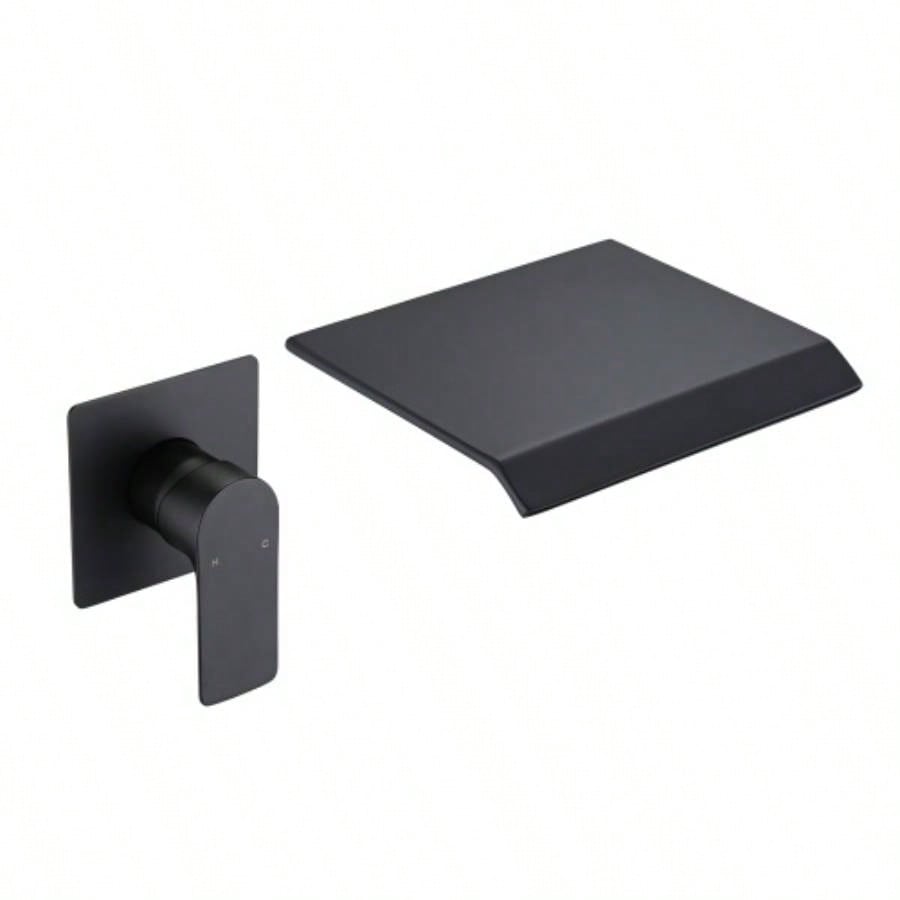 Wall Mount Bathtub Faucet Matte Black Single Handle Modern Bathroom Sink Faucet with Rough in High Flow Filler Waterfall Tub Spout
