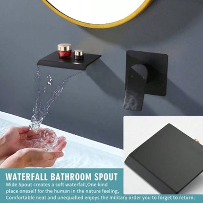 Wall Mount Bathtub Faucet Matte Black Single Handle Modern Bathroom Sink Faucet with Rough in High Flow Filler Waterfall Tub Spout