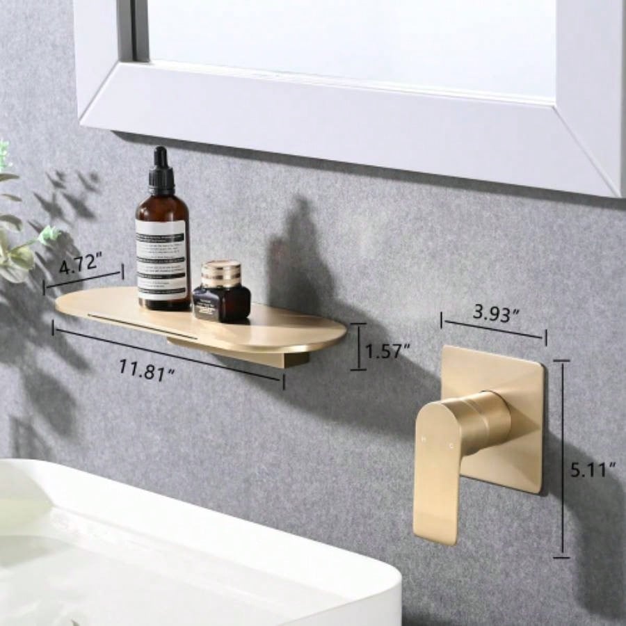 Wall Mount Bathtub Faucet Brushed Gold Single Handle Modern Bathroom Sink Faucet with Rough in High Flow Filler Waterfall Tub Spout