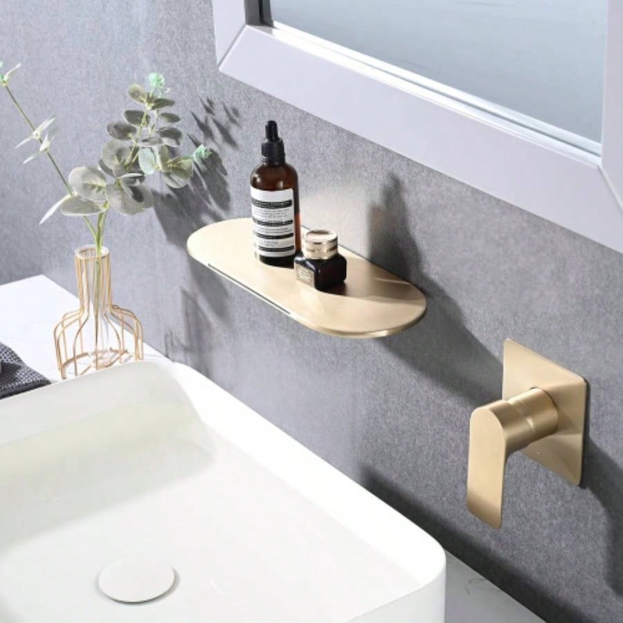Wall Mount Bathtub Faucet Brushed Gold Single Handle Modern Bathroom Sink Faucet with Rough in High Flow Filler Waterfall Tub Spout