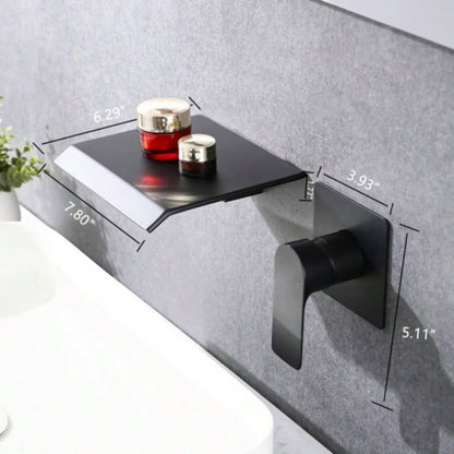 Wall Mount Bathtub Faucet Matte Black Single Handle Modern Bathroom Sink Faucet with Rough in High Flow Filler Waterfall Tub Spout