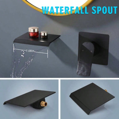 Wall Mount Bathtub Faucet Matte Black Single Handle Modern Bathroom Sink Faucet with Rough in High Flow Filler Waterfall Tub Spout