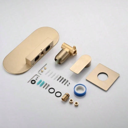 Wall Mount Bathtub Faucet Brushed Gold Single Handle Modern Bathroom Sink Faucet with Rough in High Flow Filler Waterfall Tub Spout