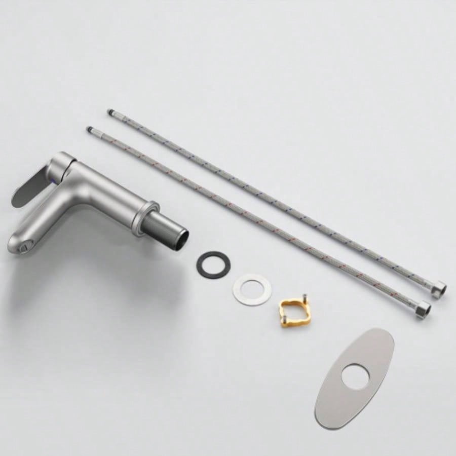 Brushed Nickel Single Handle Bathroom Faucet with Deck 1 or 3 Holes, Laundry Vanity Sink Faucet with Two 9/16 Hoses