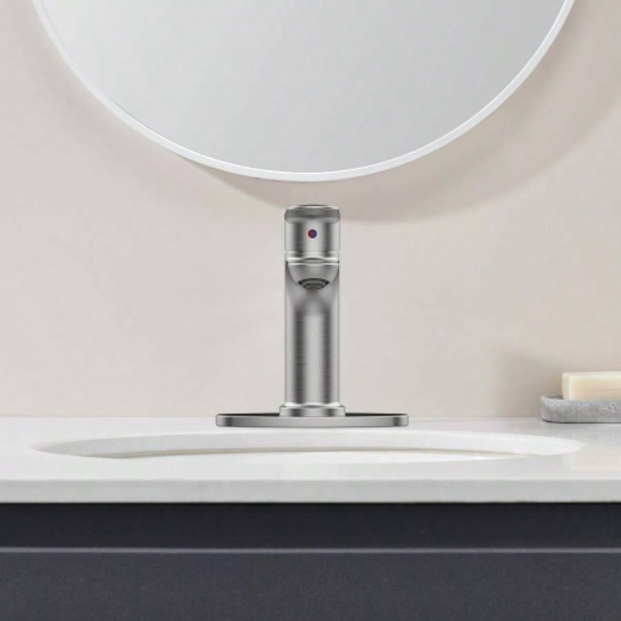 Brushed Nickel Single Handle Bathroom Faucet with Deck 1 or 3 Holes, Laundry Vanity Sink Faucet with Two 9/16 Hoses