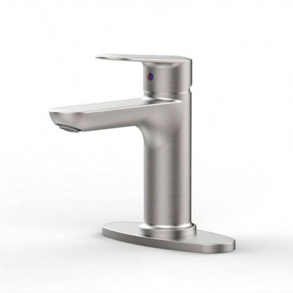 Brushed Nickel Single Handle Bathroom Faucet with Deck 1 or 3 Holes, Laundry Vanity Sink Faucet with Two 9/16 Hoses