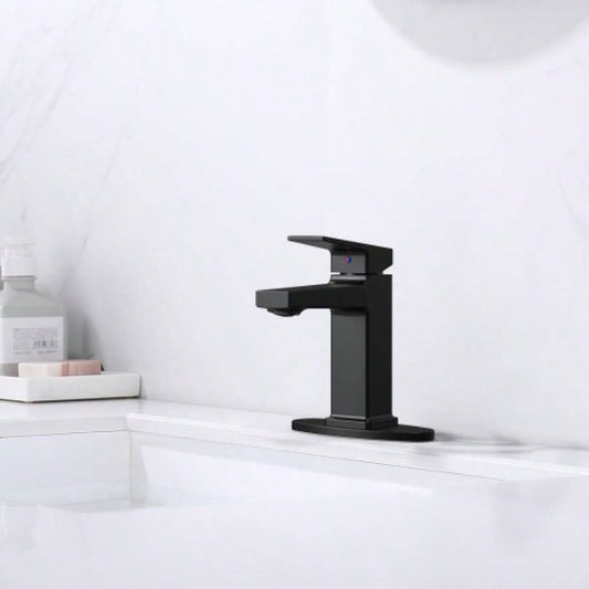 Matte Black Single Handle Bathroom Faucet with Deck 1 or 3 Holes, Laundry Vanity Sink Faucet with Two 9/16 Hoses