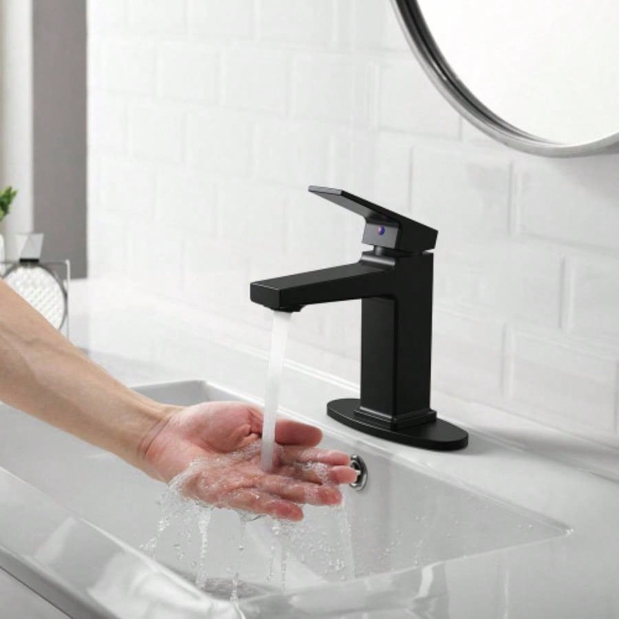 Matte Black Single Handle Bathroom Faucet with Deck 1 or 3 Holes, Laundry Vanity Sink Faucet with Two 9/16 Hoses