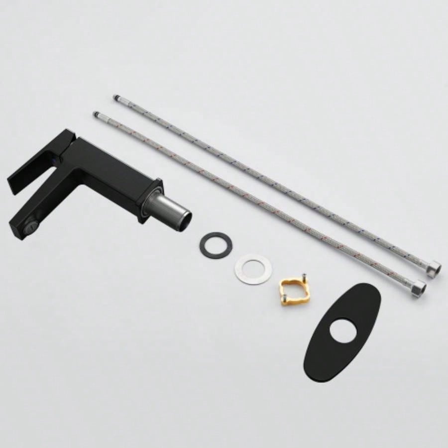 Matte Black Single Handle Bathroom Faucet with Deck 1 or 3 Holes, Laundry Vanity Sink Faucet with Two 9/16 Hoses