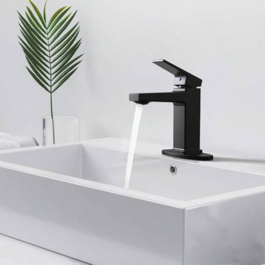 Matte Black Single Handle Bathroom Faucet with Deck 1 or 3 Holes, Laundry Vanity Sink Faucet with Two 9/16 Hoses