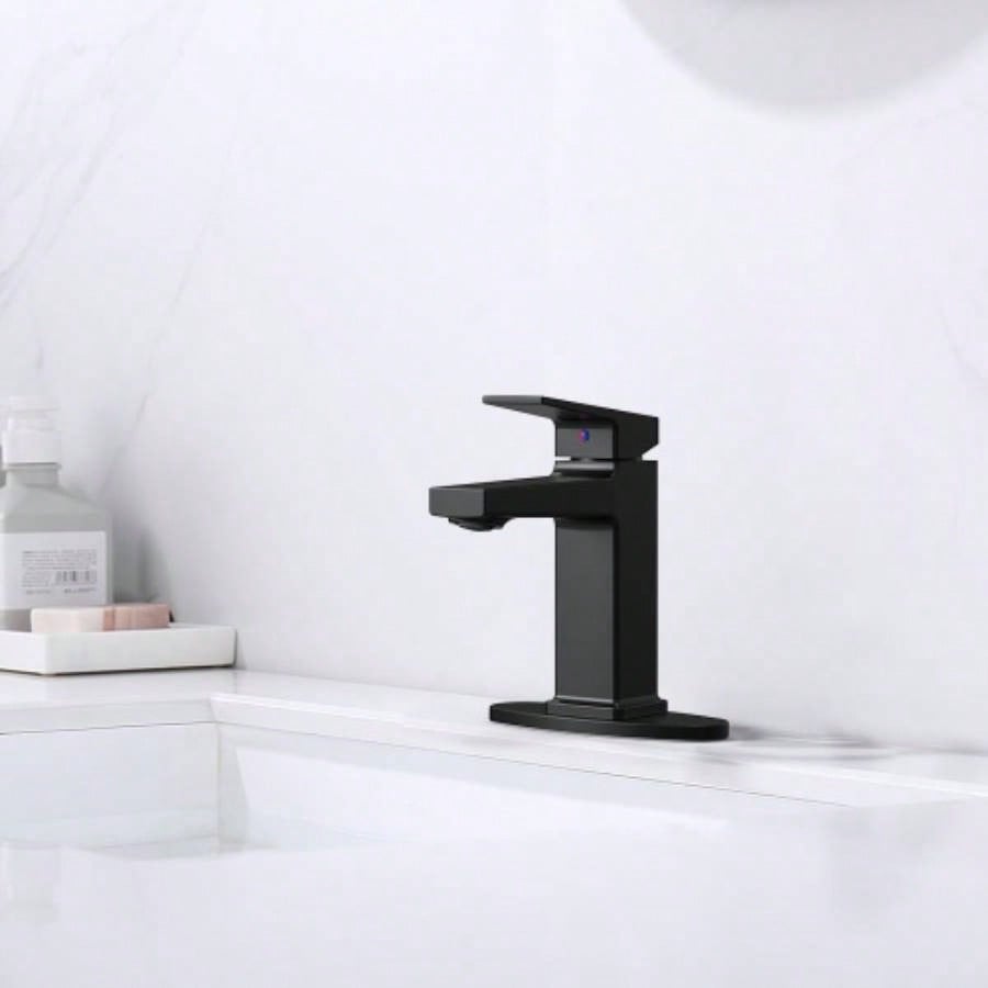Matte Black Single Handle Bathroom Faucet with Deck 1 or 3 Holes, Laundry Vanity Sink Faucet with Two 9/16 Hoses