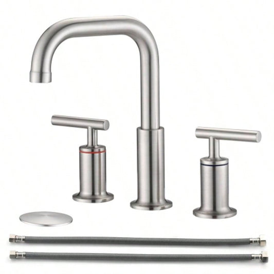8 in. Widespread Double Handle Bathroom Faucet with Up Drain in Brushed Nickel