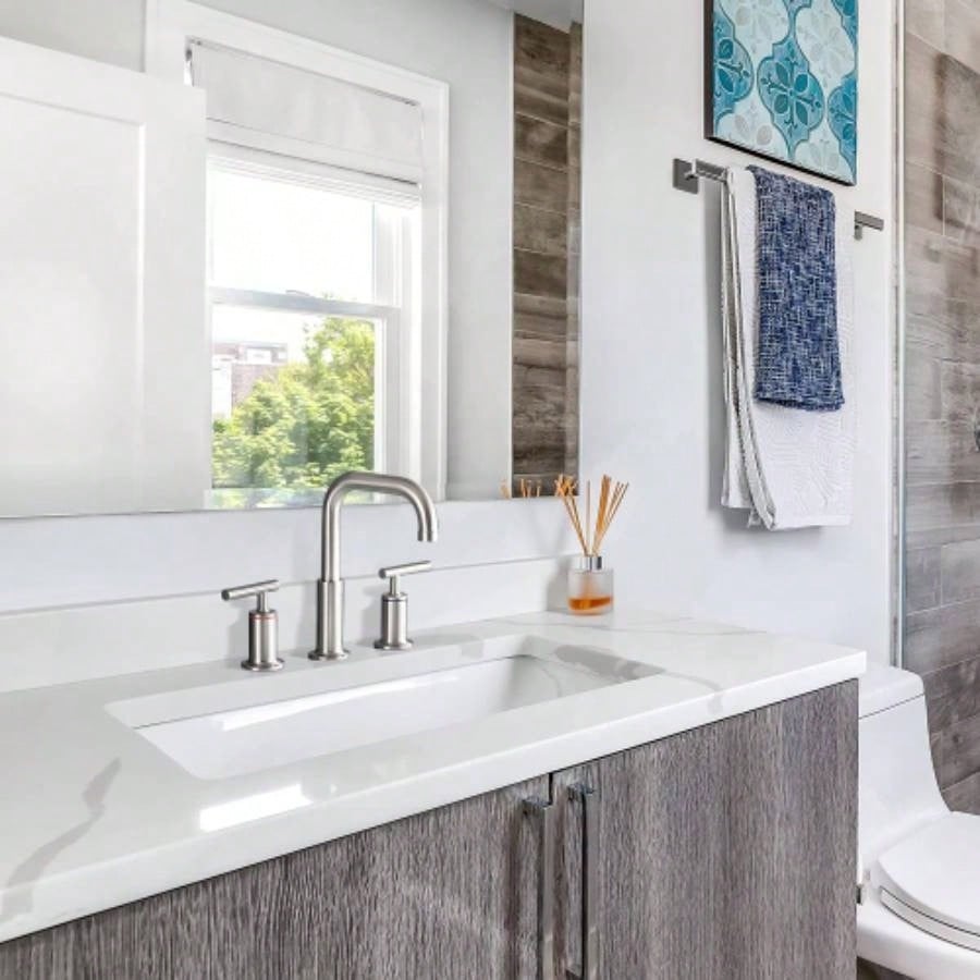 8 in. Widespread Double Handle Bathroom Faucet with Up Drain in Brushed Nickel