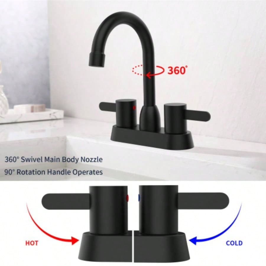 2 Handles Bathroom Sink Faucet, Matte Black Centerset RV Bathroom Faucets 3 Hole