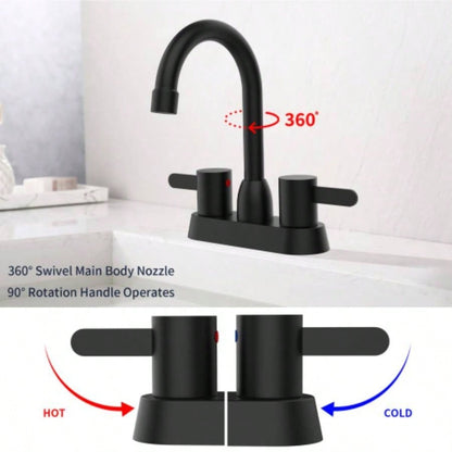 2 Handles Bathroom Sink Faucet, Matte Black Centerset RV Bathroom Faucets 3 Hole