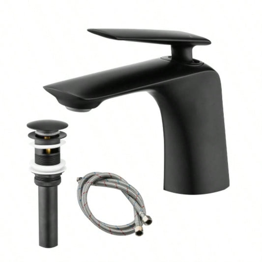 Single Hole Bathroom Sink Faucet with Up Drain and Supply Hose, Single Handle Bathroom faucet