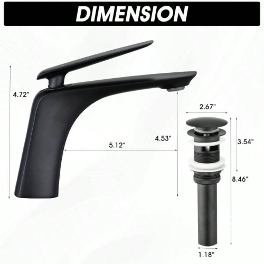 Single Hole Bathroom Sink Faucet with Up Drain and Supply Hose, Single Handle Bathroom faucet