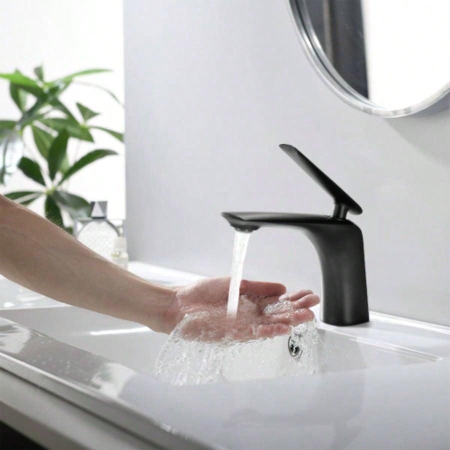 Single Hole Bathroom Sink Faucet with Up Drain and Supply Hose, Single Handle Bathroom faucet