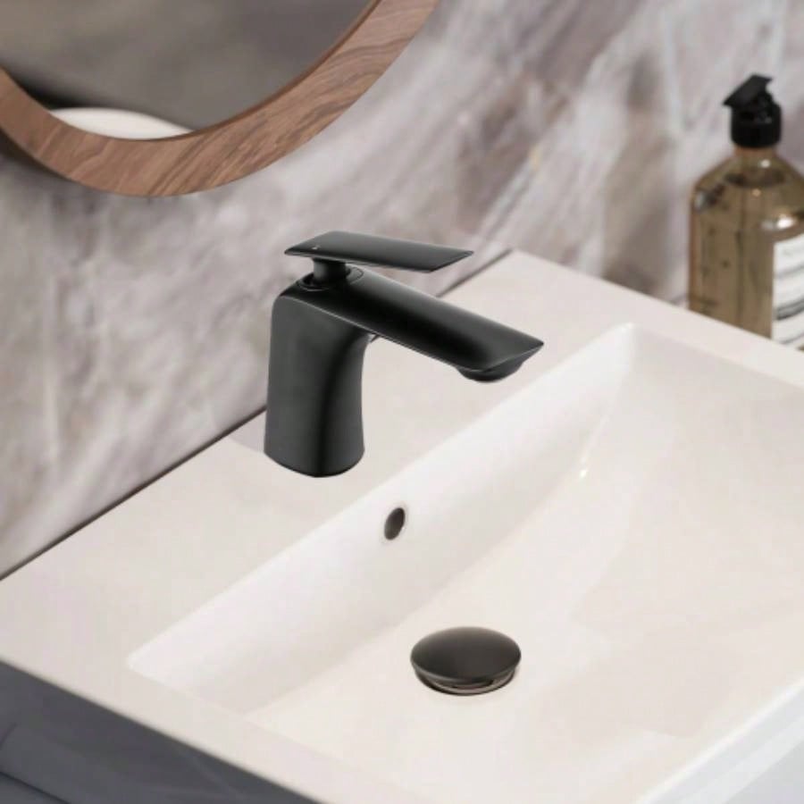 Single Hole Bathroom Sink Faucet with Up Drain and Supply Hose, Single Handle Bathroom faucet