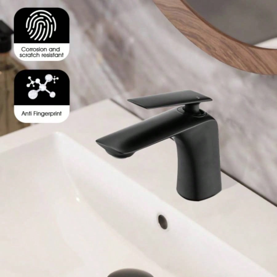 Single Hole Bathroom Sink Faucet with Up Drain and Supply Hose, Single Handle Bathroom faucet