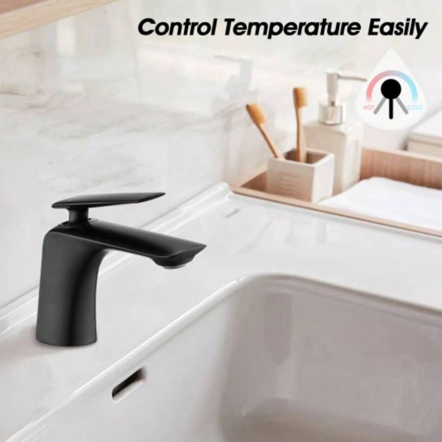 Single Hole Bathroom Sink Faucet with Up Drain and Supply Hose, Single Handle Bathroom faucet