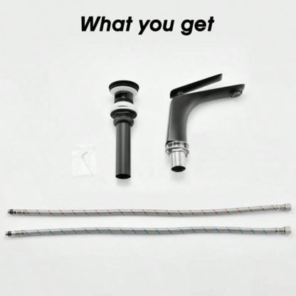 Single Hole Bathroom Sink Faucet with Up Drain and Supply Hose, Single Handle Bathroom faucet