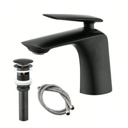 Single Hole Bathroom Sink Faucet with Up Drain and Supply Hose, Single Handle Bathroom faucet