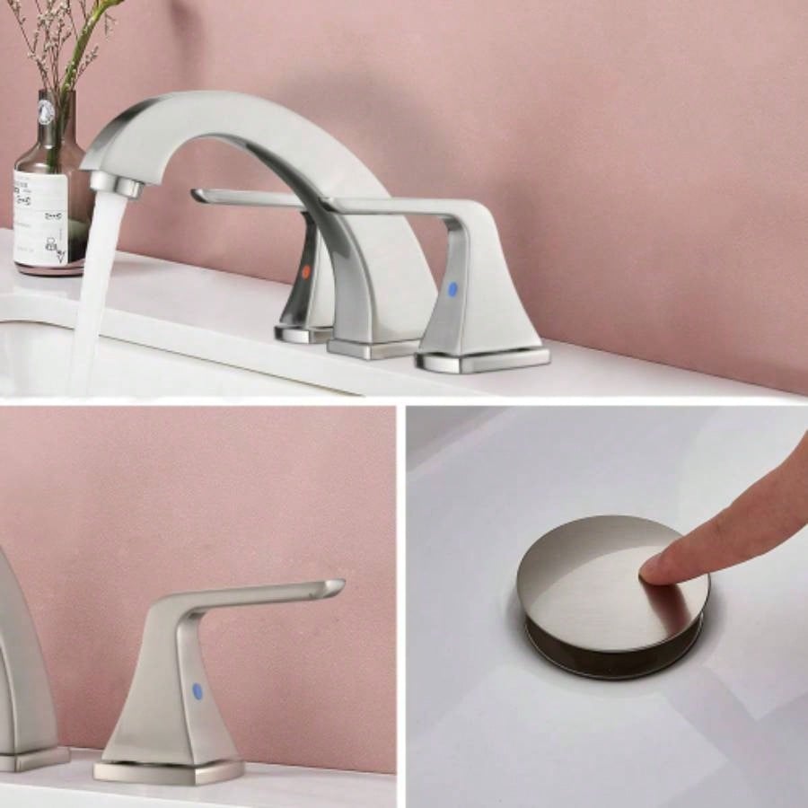 Widespread 2 Handles Bathroom Faucet with Up Sink Drain Brushed Nickel