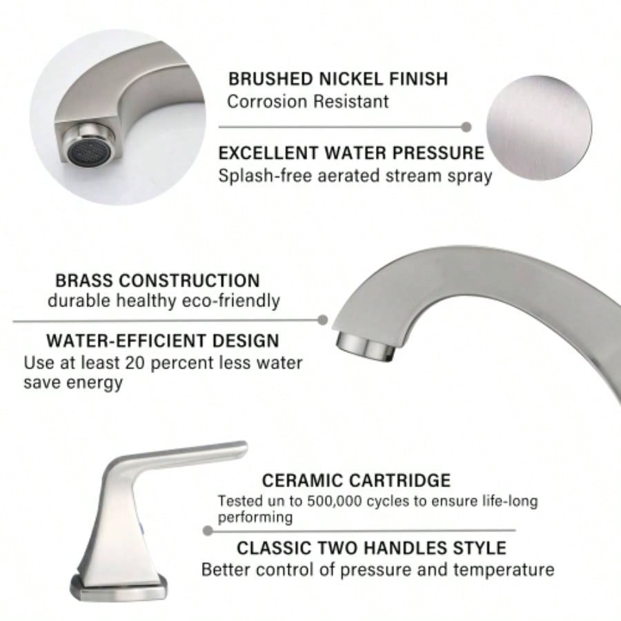 Widespread 2 Handles Bathroom Faucet with Up Sink Drain Brushed Nickel