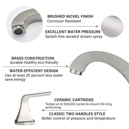 Widespread 2 Handles Bathroom Faucet with Up Sink Drain Brushed Nickel
