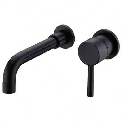 Wall Mount Single Handle Bathroom Sink Faucet, Curved Spout Design, Matte Black, Easy Installation