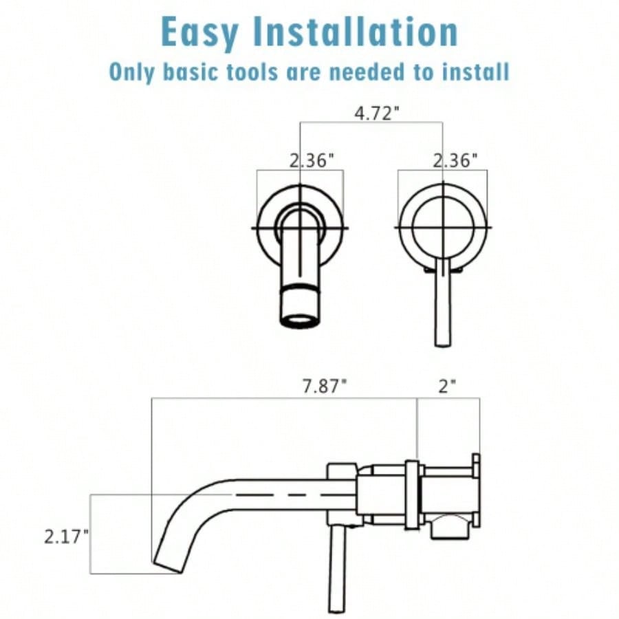 Wall Mount Single Handle Bathroom Sink Faucet, Curved Spout Design, Matte Black, Easy Installation