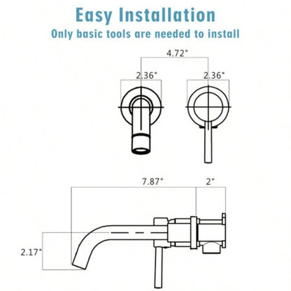 Wall Mount Single Handle Bathroom Sink Faucet, Curved Spout Design, Matte Black, Easy Installation