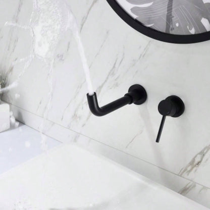 Wall Mount Single Handle Bathroom Sink Faucet, Curved Spout Design, Matte Black, Easy Installation