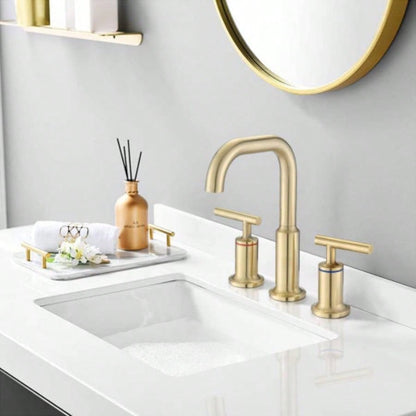 Widespread Bathroom Faucet 3 Hole 2 Handle Vanity Sink Faucet, Brushed Golden
