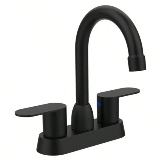 Bathroom Faucet Matte Black 2 - Handle Bathroom Sink Faucet 360 Degree High Swivel Spout Centerset 4 Inch Vanity Faucet RV Bathroom Faucet 2/3 Holes Lavatory Faucet