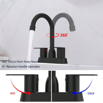 Bathroom Faucet Matte Black 2 - Handle Bathroom Sink Faucet 360 Degree High Swivel Spout Centerset 4 Inch Vanity Faucet RV Bathroom Faucet 2/3 Holes Lavatory Faucet