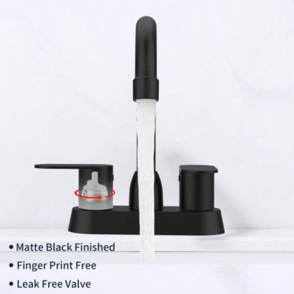 Bathroom Faucet Matte Black 2 - Handle Bathroom Sink Faucet 360 Degree High Swivel Spout Centerset 4 Inch Vanity Faucet RV Bathroom Faucet 2/3 Holes Lavatory Faucet