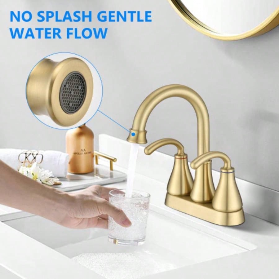 2 - Handle Bathroom Sink Faucet with - up Drain Brushed Golden