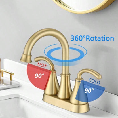 2 - Handle Bathroom Sink Faucet with - up Drain Brushed Golden