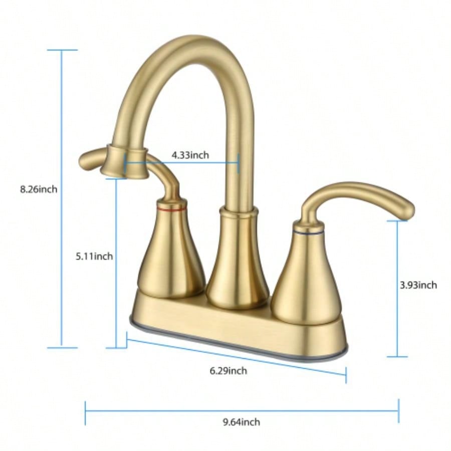 2 - Handle Bathroom Sink Faucet with - up Drain Brushed Golden