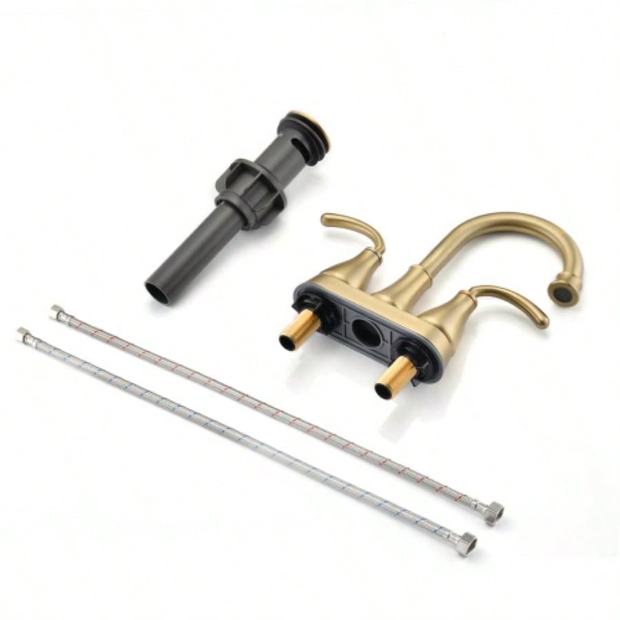 2 - Handle Bathroom Sink Faucet with - up Drain Brushed Golden