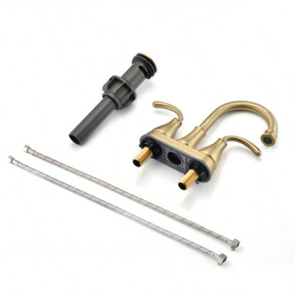 2 - Handle Bathroom Sink Faucet with - up Drain Brushed Golden