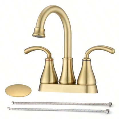 2 - Handle Bathroom Sink Faucet with - up Drain Brushed Golden