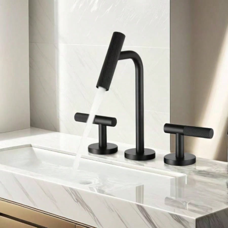 Two Handles Widespread 8 inch Bathroom Faucet Matte Black 3 Pieces Basin Faucets Lavatory Sink Faucet