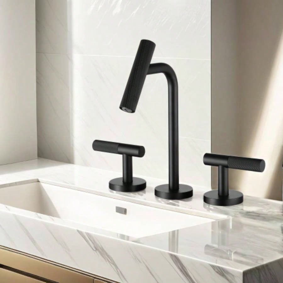 Two Handles Widespread 8 inch Bathroom Faucet Matte Black 3 Pieces Basin Faucets Lavatory Sink Faucet