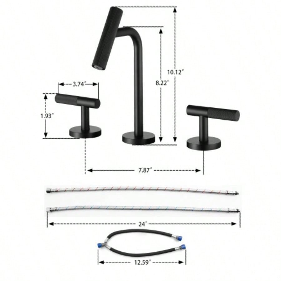 Two Handles Widespread 8 inch Bathroom Faucet Matte Black 3 Pieces Basin Faucets Lavatory Sink Faucet