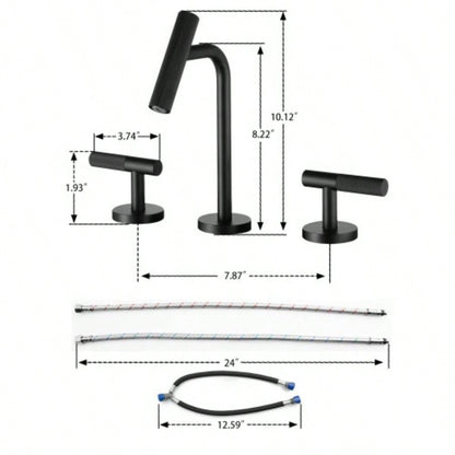 Two Handles Widespread 8 inch Bathroom Faucet Matte Black 3 Pieces Basin Faucets Lavatory Sink Faucet